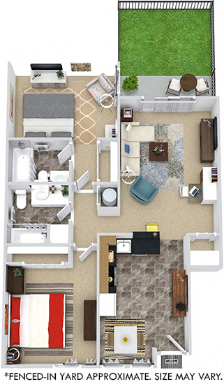 Floor plan for 2 beds, 2 baths, 924 sqft